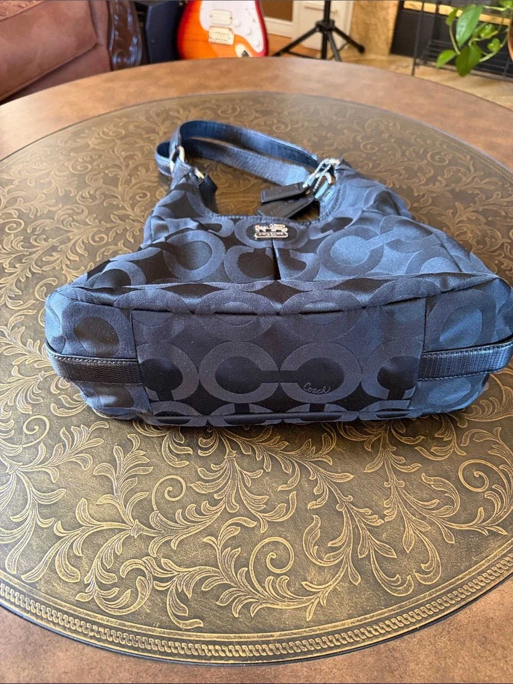 Coach Black Signature C Satin Hobo Bag